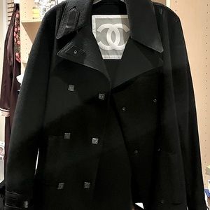 Chanel Sport Line 2005 Karl Lagerfeld Black Wool Peacoat w/ Silk Trim